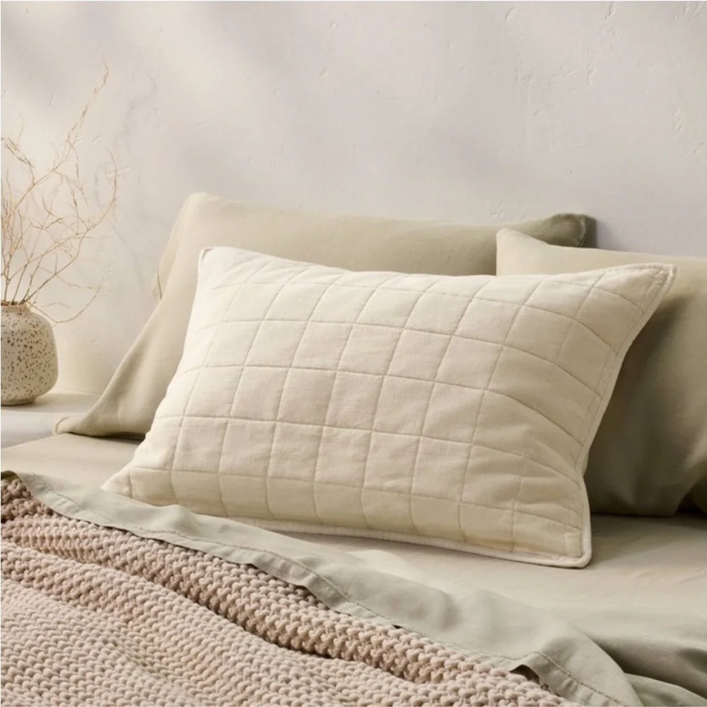 New Set of 2 King Heavyweight Linen Blend Quilt Pillow Shams Natural - Casaluna
